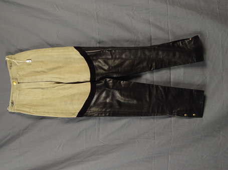HERMES - Pantalon en veau bicolore mastic et noir,