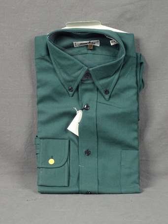 HERMES - Chemise en laine et coton vert bouteille,