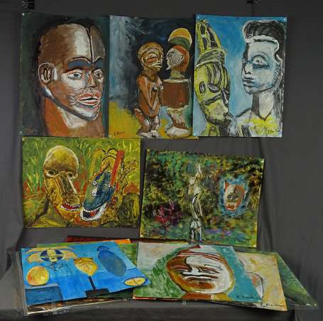 Lot de 17 peintures représentant des objets de 