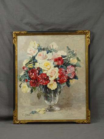 CARRO Yvonne (1895-1946) - Bouquet de roses. Huile