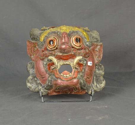 HIMALAYA - Masque en bois polychrome. H. 25 cm, L.