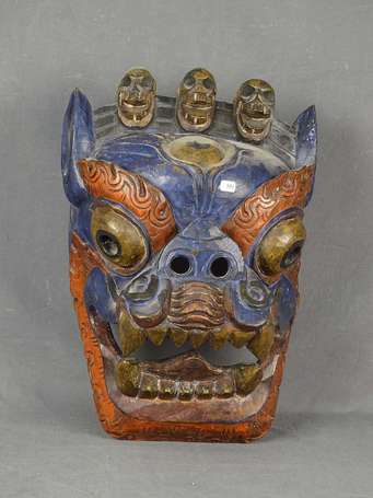 HIMALAYA - Grand masque en bois polychrome de 