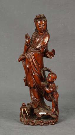 TRAVAIL ASIATIQUE - Guanyin et enfant debout sur 