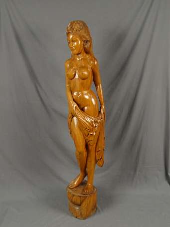 INDONESIE - Femme nue en bois exotique, une fleur 