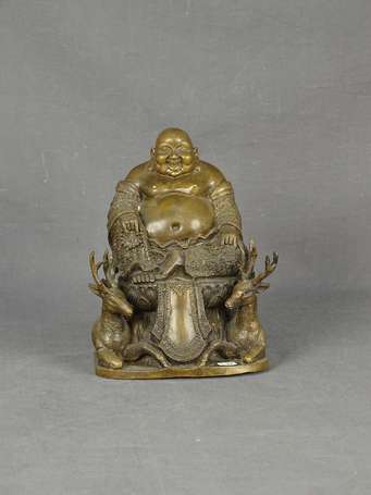 CHINE - Bouddhai (Bouddha rieur) en bronze entouré