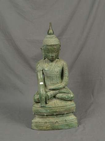 BIRMANIE - Bouddha en bronze assis en vajrasana, 