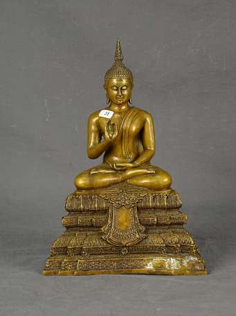 THAILANDE - Bouddha en bronze doré assis en 