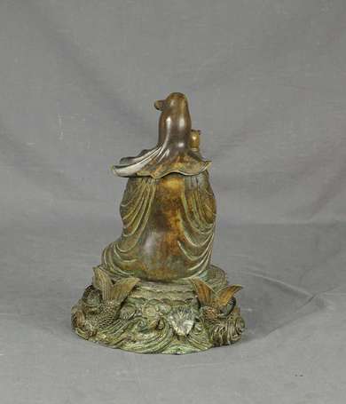 CHINE - Guanyin à l'enfant en bronze reposant sur 