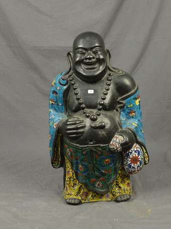 CHINE - Bouddha rieur en cloisonné. Fin du XIXe 