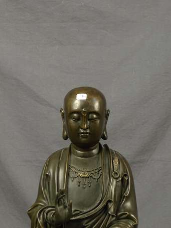 JAPON - Moine bouddhique en bronze, perle sacrée 