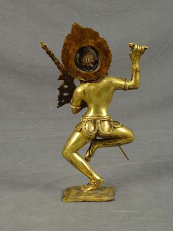 TIBET - Statuette de divinité en bronze doré 