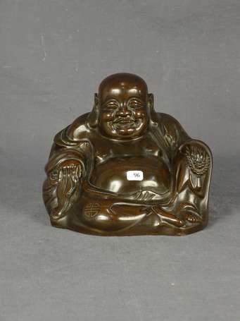 CHINE - Bouddha rieur en bronze orné d'un motif de