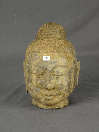 CHINE - Tête en pierre H. 17 cm, L. 24 cm (manque 