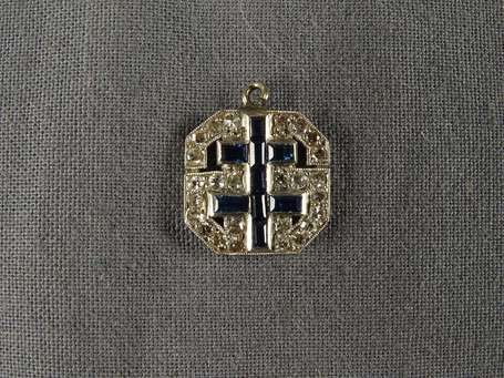 Pendentif ancien en or gris 18K (750°/00) pavée de