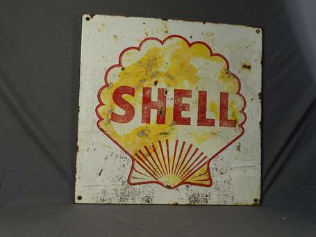 SHELL : Plaque émaillée plate à rebords. 