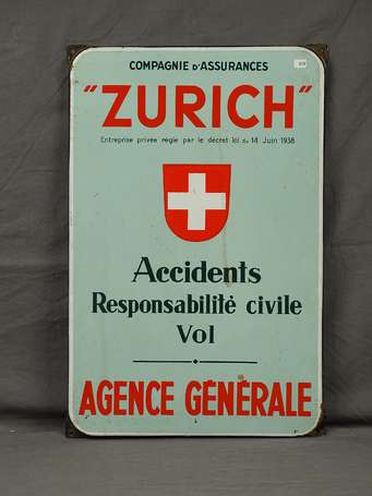 ZÜRICH Assurances : Plaque émaillée plate à 