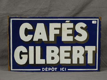 CAFE GILBERT :  Plaque émaillée double-face à 