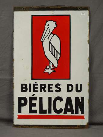 BIÈRE DU PELICAN : Plaque émaillée double-face. 