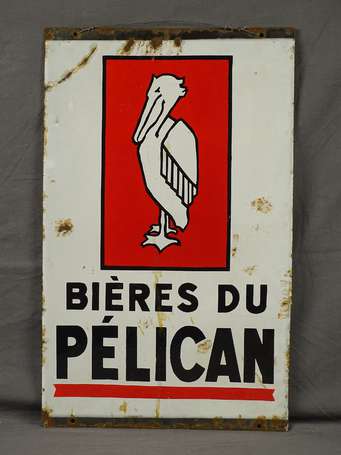 BIÈRE DU PELICAN : Plaque émaillée double-face. 