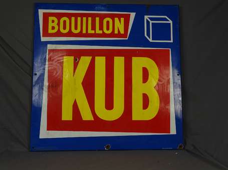 BOUILLON KUB : Plaque émaillée plate à rebords. 96