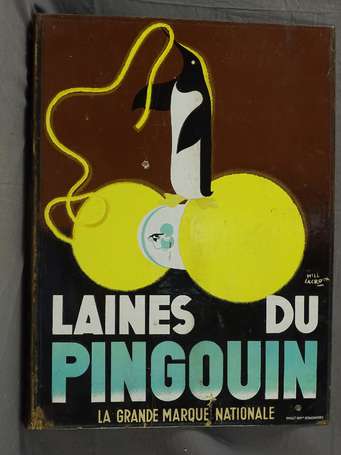 LAINE DU PINGOUIN : Plaque émaillée double-face à 