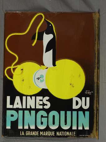 LAINE DU PINGOUIN : Plaque émaillée double-face à 
