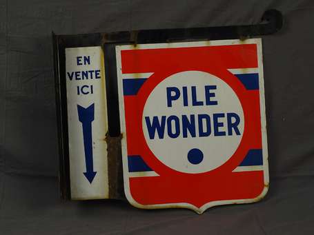 PILE WONDER : Enseigne émaillée double-face à 