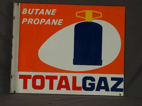 TOTALGAZ : Plaque émaillée double-face à équerre. 