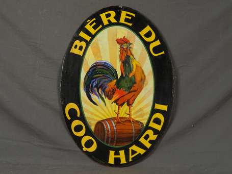 BIÈRE DU COQ HARDI : Plaque émaillée. Équerre 