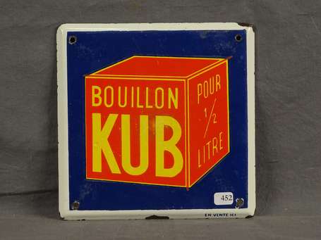BOUILLON KUB : Plaque émaillée. Matités. 19,1 x 