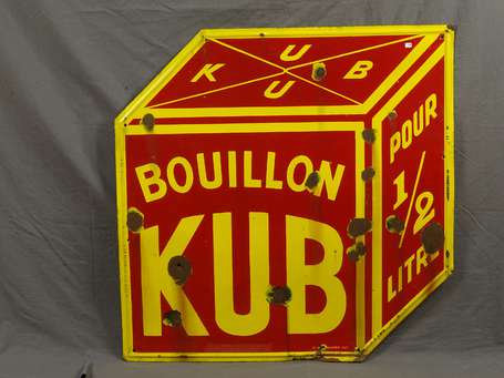 BOUILLON KUB : Plaque émaillée en découpe. 