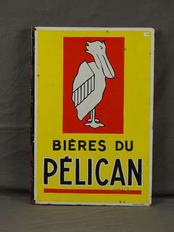 BIÈRE DU PELICAN : Plaque émaillée double-face à 