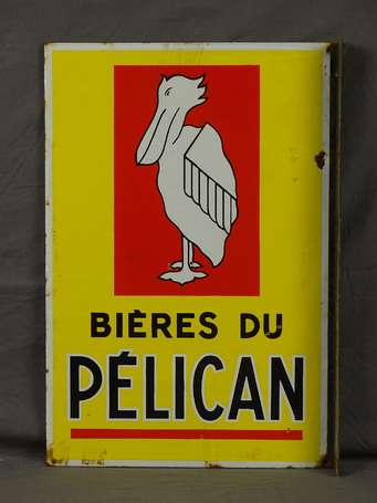 BIÈRE DU PELICAN : Plaque émaillée double-face à 