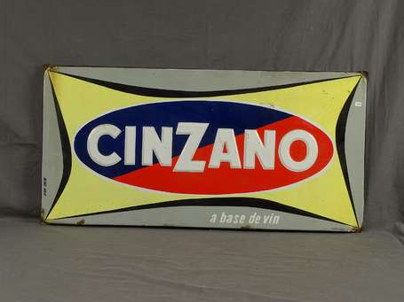 CINZANO : Plaque émaillée plate à oreilles signée 