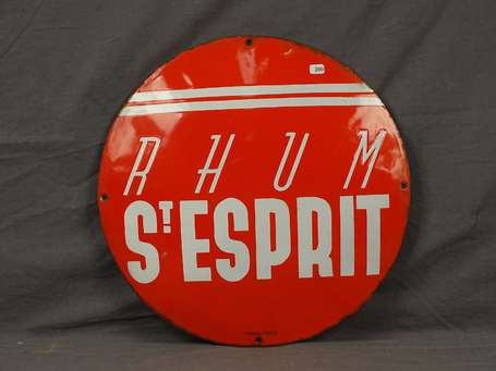 RHUM ST. ESPRIT : Plaque émaillée ronde bombée. 