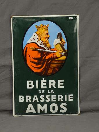 BIÈRE DE LA BRASSERIE AMOS : Plaque émaillée 