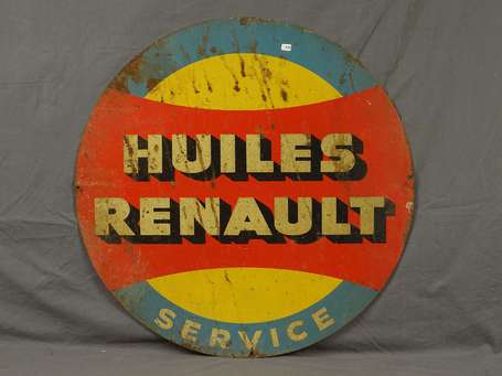 HUILE RENAULT : Plaque émaillée circulaire. 