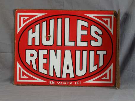 HUILES RENAULT : Plaque émaillée double-face à 