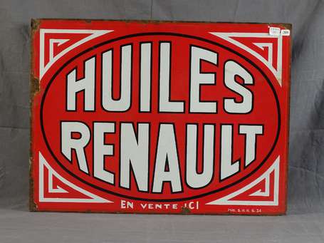 HUILES RENAULT : Plaque émaillée double-face à 