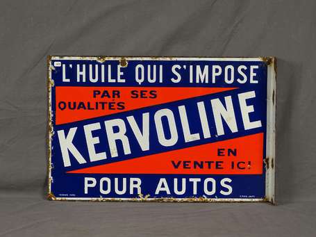 KERVOLINE : Plaque émaillée double-face à équerre.