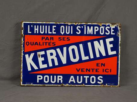 KERVOLINE : Plaque émaillée double-face à équerre.