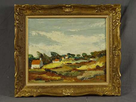 ARZEL G. XXe - Paysage vendéen. Huile sur carton, 
