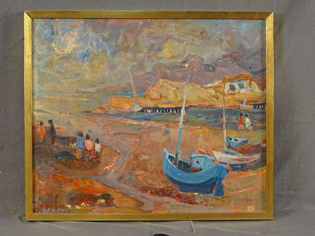 WACHEUX Yves (1933 - ) - Bateaux sur la grève. 