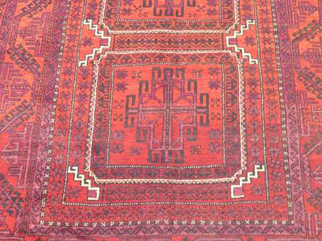 Tapis Turkmène (chaine, trame et velours en laine.