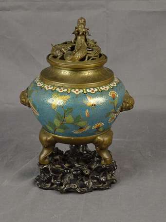 CHINE - Brule-parfum en bronze et émail cloisonné 