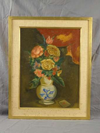 BOUGRAIN Gabriel (Xxe) - Vase de fleurs, huile sur