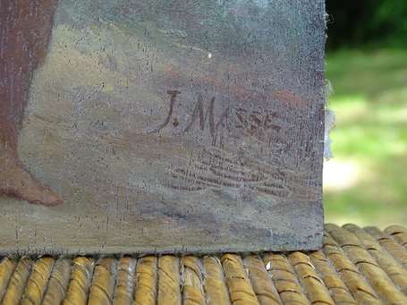 MASSE J. Femmes en bord de mer Huile sur panneau