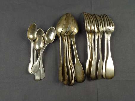 Lot en argent modèle uniplat : 5 fourchettes, 5 