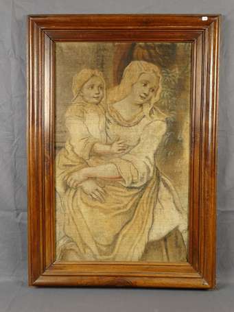 Femme à l'enfant, toile marouflée, 84 x 53 cm 