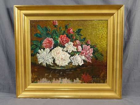 LESAGE A. Xxé Bouquet de roses.Huile sur panneau 